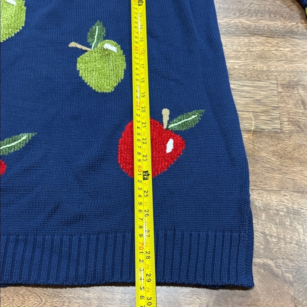 Quacker Factory Blue Sweater with Red & Green Apples. soft. Medium - Picture 4 of 6